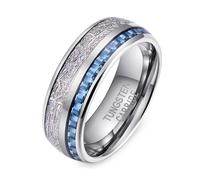 Bague pour Un Mariage, Bijoux Argent Prime Tungstène Taille 56.5 Feuille Métallique Tissée en Fibre de Carbone Bleue 8 mm Gravure pour Nouvel An