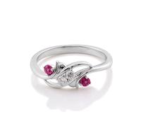 Bague pour Un Mariage Ruby Bague Or Blanc 14 Carats Ailes avec Rubis et Moissanite Taille Tante pour Tante Anniversaire Bijoux