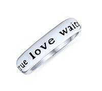 Bague Promesse De Pureté Vrai Amour Attend Pour Adolescents En Argent Sterling .925 Mantra Mots Sentimentaux