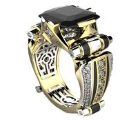 Bague rectangulaire en zircon - Bague large bande en zircon - Bijoux décoratifs élégants et simples pour mariages, rendez-vous, fêtes, anniversaires et Saint-Valentin, N, Cuivre + alliage + zircone