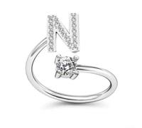 Bague réglable à base de cuivre avec 26 lettres rotatives pour une orthographe personnalisée et un look minimaliste (N)