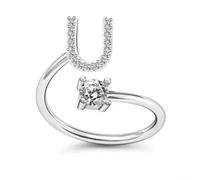 Bague réglable à base de cuivre avec 26 lettres rotatives pour une orthographe personnalisée et un look minimaliste (U)