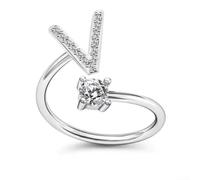 Bague réglable à base de cuivre avec 26 lettres rotatives pour une orthographe personnalisée et un look minimaliste (V)