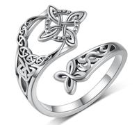 Bague réglable avec nœud de sorcière pour femme, bague celtique ouverte, nœud de protection des sorcières, bague celtique faite à la main pour femme, One Size Fits Most, Argent sterling, Ormeau