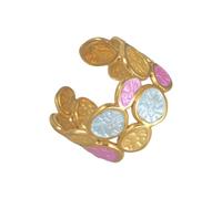 Bague réglable double couche en acier inoxydable - Design unique de cercles irréguliers pour femme - Bijoux tendance élégants en acier inoxydable - Pour fête décontractée, taille unique, Comme décrit