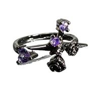 Bague réglable en alliage robuste avec cristaux de lavande, style punk, gothique, croix, fleur