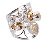 Bague réglable en argent sterling 925 avec citrine ronde à facettes marquise ovale jaune, S 1/2, Pierre précieuse, Citrine
