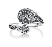 Bague réglable en argent sterling 925 avec cuillère en forme de colibri vintage pour femme