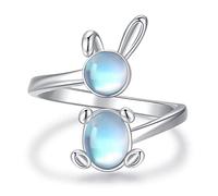 Bague réglable en argent sterling 925 avec pierre de naissance pour chien - Bijoux sur le thème du chien - Cadeaux d'anniversaire pour les amoureux des chiens et filles, Argent