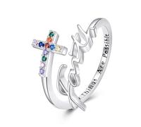 Bague réglable en argent sterling S925 avec chakra croix/flèche/fleur rose/pierre de lune, bijou cadeau pour femme et fille, Argent sterling, Zircone cubique