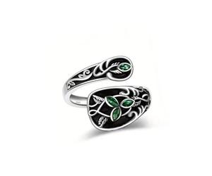 Bague réglable en forme de feuilles inspirées de la nature, style victorien, bijoux en pierre verte, bague art nouveau pour un usage quotidien, bijoux réglables en forme de cuillère