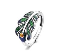 Bague réglable en forme de plume de paon en émail bleu vert CZ cristal ouvert phalange majeur bijoux de style ethnique bohème cadeau élégant pour femme confortable taille 54 à 67