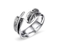 Bague réglable en forme de plume en acier pour homme [8#], bague en forme de plume pour homme outils de réparation et accessoires