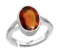 Bague réglable en plaqué argent avec hessonite naturelle certifiée 12,25 Ratti / 11,00 carats - Pour homme et femme - Tailles entre 15 et 28 - S-B08TF7N3-AMZ, Small, Gemme