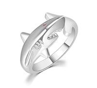 Bague réglable œil de requin rouge et oxyde de zirconium plaqué argent sterling bague punk cadeau pour fille, petite amie, anniversaire