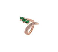 Bague réglable tendance à trois pierres pour elle - En forme de goutte - Oxyde de zirconium - Vert émeraude - Extensible - Pour mariage - Bijoux fantaisie (or rose)
