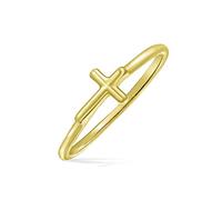 Bague Religieuse Empilable En Forme De Croix Pour Ados En Or Jaune 14K Jaune Plaqué .925 Argent Sterling