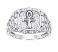 Bague religieuse en argent sterling 925 pour homme Motif pépite égyptienne Ankh 14,9 x 14,9 mm Largeur 10 anneaux pour homme, US 9 | EU 60 | DE 19 | JP 18 | UK R 3/4, Métal Argent Argent sterling