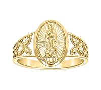 Bague religieuse Guadalupe en or jaune 14 carats pour femme avec tête ovale 12,6 x 3,6 mm de large