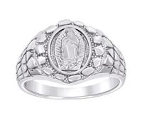 Bague religieuse Guadalupe pépite en argent sterling 925 14,4 x 14,4 mm de large 10 bagues pour homme, US 9 | EU 60 | DE 19 | JP 18 | UK R 3/4, Métal Argent Argent sterling, Aucune pierre précieuse
