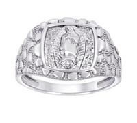 Bague religieuse Guadalupe pépite en argent sterling 925 14,6 x 14,6 mm de large 10 bagues pour homme, US 9 | EU 60 | DE 19 | JP 18 | UK R 3/4, Métal Argent Argent sterling, Aucune pierre précieuse