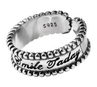 Bague Rétro de Style Chinois S925 Bague en Argent Sterling Corée Unisexe Index Tempérament Simple Lettre Bague de Perles Rondesbague Lettre, LJBLEUSK