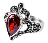 Bague Rétro de Style Chinois S925 en Argent Sterling Style Rétro de la Cour Féminine Goutte D'Eau Couronne de Zircon Rouge Simple Bague Reinerouge, 60, LJBLEUSK