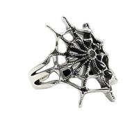 Bague rétro en forme de toile d'araignée sanglante élégante avec design complexe creux plaqué argent - Bague gothique mystérieuse en toile d'araignée sanglante - Taille réglable