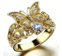 Bague rétro et élégante avec motif papillon serti de zircons synthétiques brillants. C'est une bague légère et luxueuse avec fleur rétro, un beau bijou pour les vacances quotidiennes des femmes, un