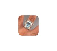 Bague rétro large bande de style vintage ovale imitation saphir aigue-marine bohème bague cocktail fête motard bague de pouce exagérée bijoux tendance cadeau pour femmes hommes (taille 9)