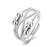 Bague rétro réglable anti-ouverture pour soulager l'anxiété Excellent cadeau de couple Bagues avec perles pour homme et femme