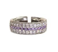 Bague rétro rouge à 3 rangées de zircone pour femmes, bague ouverte en zircone cubique étincelante, bijoux personnalisés à la mode pour femmes (Silver)