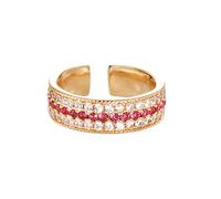 Bague rétro rouge à 3 rangées de zircone pour femmes, bague ouverte en zircone cubique étincelante, bijoux personnalisés à la mode pour femmes (Gold)