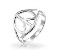 Bague Rétro Simple En Argent Sterling .925 Avec Symbole Ouvert De Paix Mondiale Et Bande Fendue Pour Adolescentes Et Femmes
