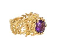 Bague ronde en argent sterling 925 plaqué or avec pierre de naissance en améthyste antique pour fille Sz-T