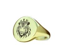 Bague ronde en argent sterling 925 plaqué or, ornée d'un tigre gravé et d'une couronne | Bijou cadeau, chevalière style vintage hypoallergénique, bijou fait main | LK_PDR_01267_5