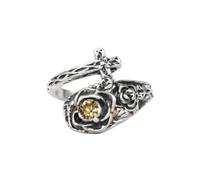 Bague « Rose épanouie » en acier inoxydable 316L plaqué argent, taille ajustable, ornée d'un cristal. Bijou pour toutes les occasions | LK_SLF_CHR_0184_RR