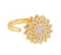Bague rotative dorée pour femme avec motif tournesol, bague de pleine conscience pour les personnes agitées, bague ajustable ouverte résistante à la pression, plaquée cuivre 18 carats.
