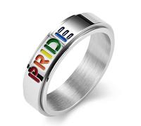 Bague rotative en acier titane pour homme et femme, motif drapeau arc-en-ciel, tendance pour couple