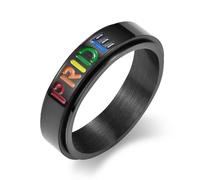 Bague rotative en acier titane pour homme et femme, motif drapeau arc-en-ciel, tendance pour couple