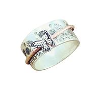 Bague rotative en forme de papillon fabriquée à la main pour femmes et filles - Anti-anxiété rotative - Fleurs - Soulage le stress - Méditation - Joli doigt empilable - Large bande tendance vintage