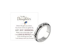 Bague rotative en forme de poisson avec inscription « To My Daughter » pour soulager l'anxiété et l'anxiété (poisson tournant, argent 7)