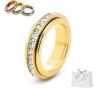 Bague rotative étincelante pour femme, bague rotative en acier titane, soulage l'anxiété, symbolise les vœux et la chance, imperméable et résistante à la décoloration, 6, Métal, Aucune pierre
