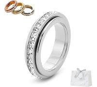 Bague rotative étincelante pour femme, bague rotative en acier titane, soulage l'anxiété, symbolise les vœux et la chance, imperméable et résistante à la décoloration, 12, Métal, Aucune pierre