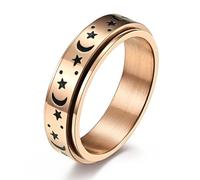 Bague rotative phosphorescente en acier inoxydable de 6 mm, motif étoiles et lune
