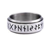 Bague Rotative Viking en Acier Inoxydable 8 MM for Hommes, Bague de Pouce Nordique Futhark, Mode Religieux Talisman Celtique Païen Bande de Mariage Bijoux Cadeau de Noël(08)