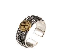 Bague Runique Viking en Argent 925 et Cuivre - Bijou Nordique Ajustable pour Homme, Bague Auriculaire de Guerrier Médiéval, Cadeau Runique Unisexe(Luck,L)