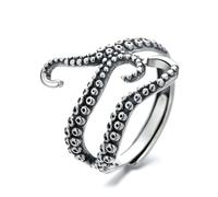 Bague S925 Argent poulpe griffe anneaux réglable rétro hommes bagues