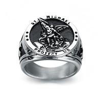 Bague Saint-Christophe, amulette croix de l'archange Michel pour homme, en acier inoxydable