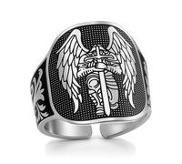 Bague Saint Michel San Miguel en Acier Inoxydable Réglable Bagues de Saint Michel le Grand Protecteur Archange qui Vainc Satan Bijou Religieux pour Hommes et Femmes